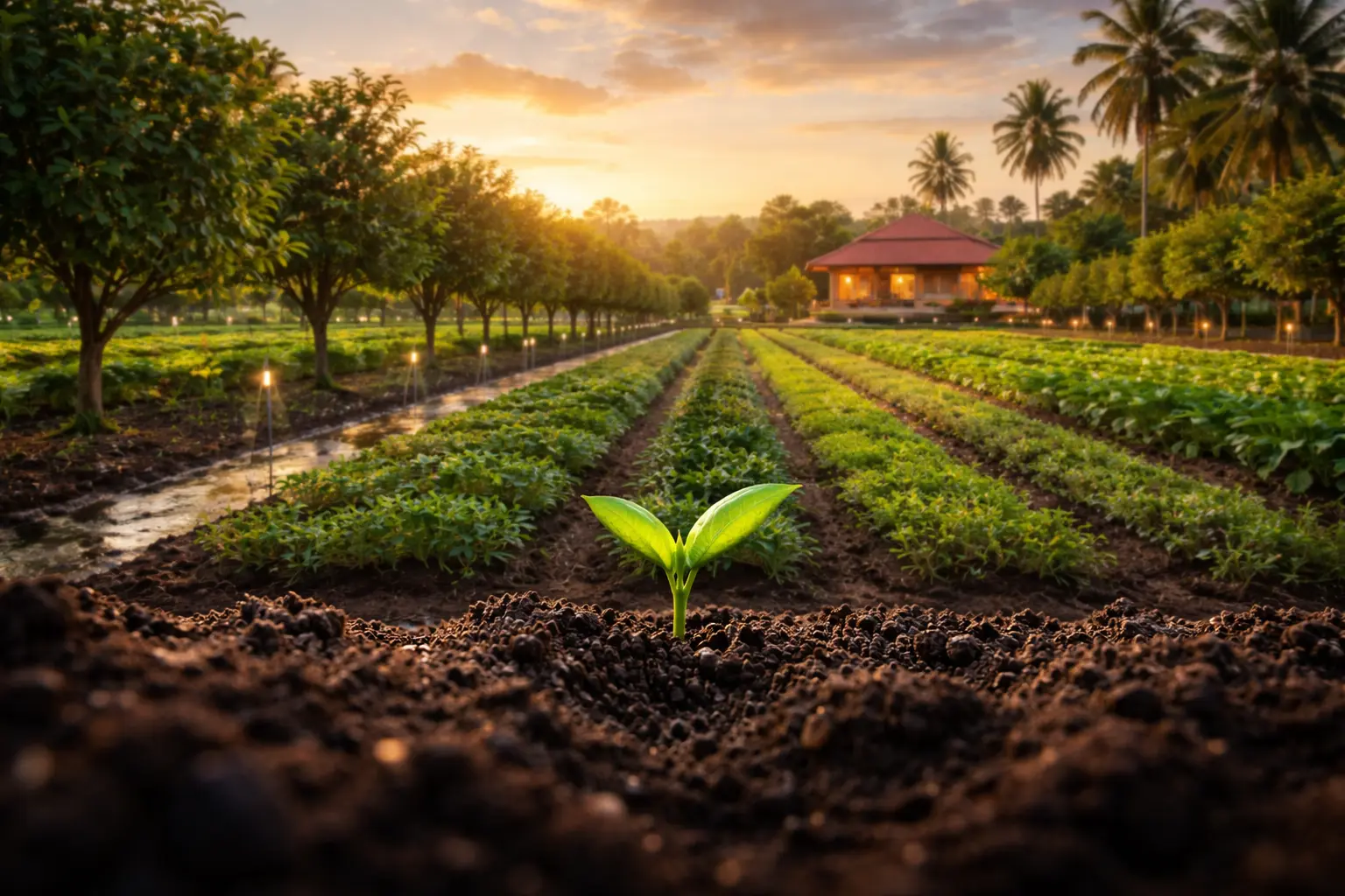 Real organic farm soil showing biodiversity