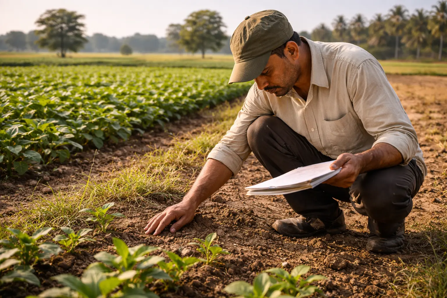 Farmer working on agricultural land in India