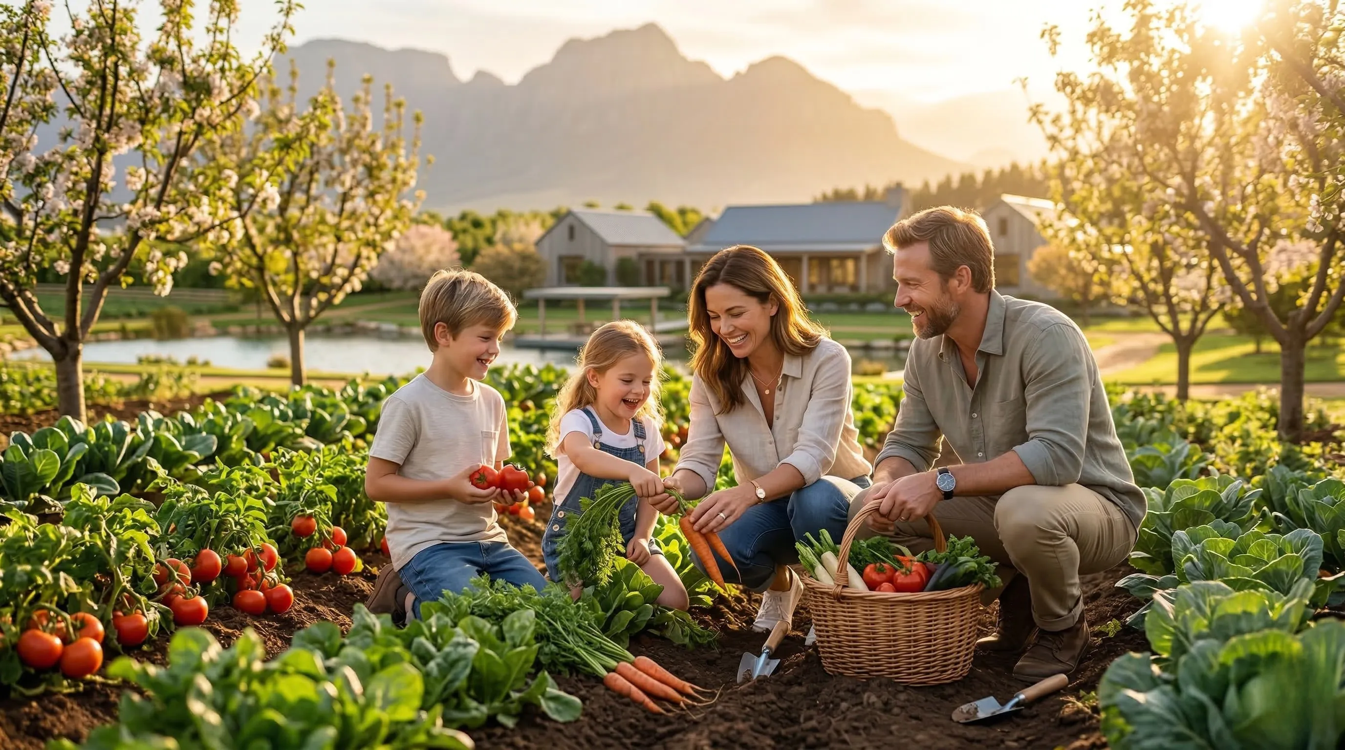 Close-up macro photography of rich, dark, fertile soil cupped in hands, with a healthy green sapling growing, conveying sustainability and organic growth